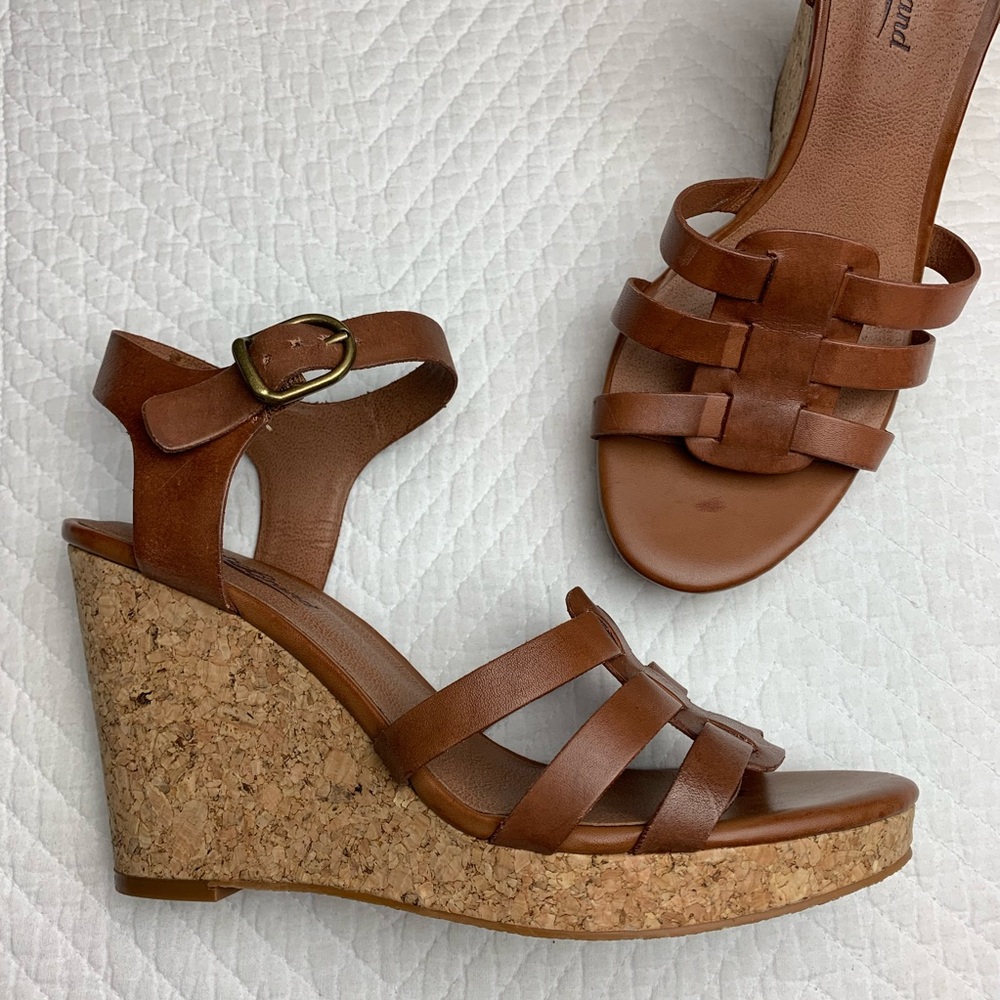 Lucky Brand Brown Leather Y2K Wedges Sandals 8.5